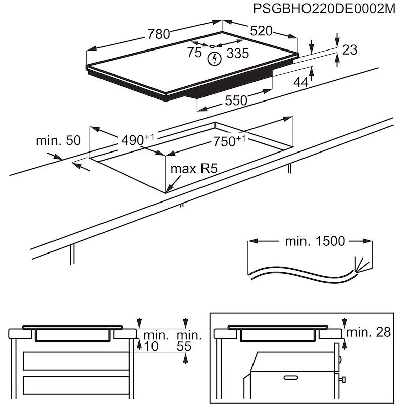 Electrolux Piano cottura ad induzione Serie 600 Bridge 80cm Lil83441 Nero