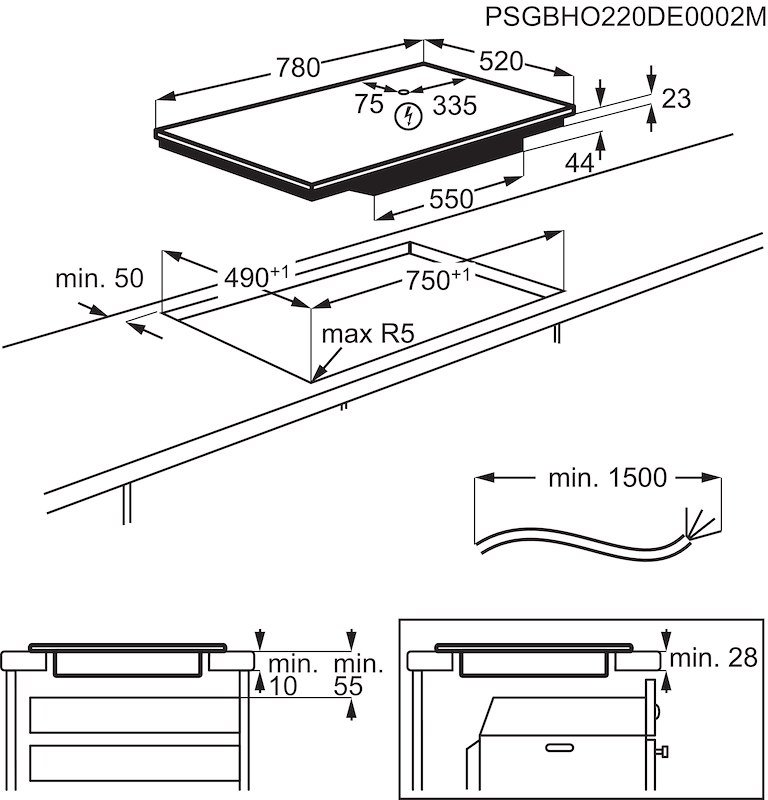 Electrolux Piano cottura ad induzione Serie 600 Bridge 80cm Lil83441 Nero