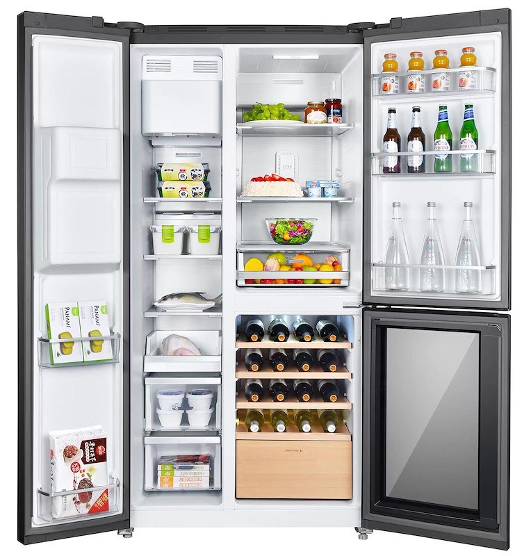 Grf Frigorifero  3 porte + cantinetta T91831win2bg vetro nero