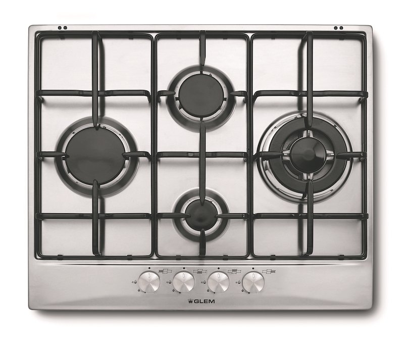 Glem GT64IX Piano Cottura A Gas Da Incasso 60 Cm – 4 Fuochi, Accensione Sottomanopola, Griglie Smaltate, Acciaio Inox