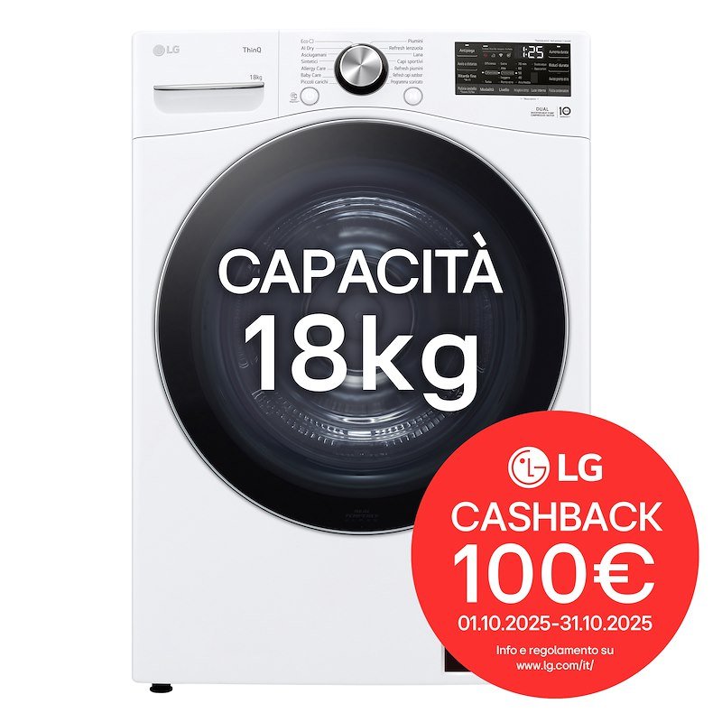 Lg Asciugatrice a Pompa di Calore 18 Kg Rh18u8avcw Bianco
