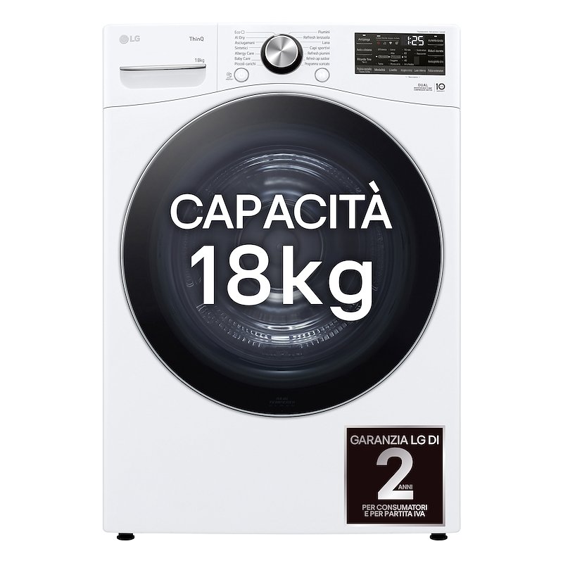 Lg Asciugatrice a Pompa di Calore 18 Kg Rh18u8avcw Bianco