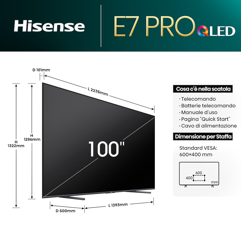 Hisense TV QLED 100" 100e7nq Pro nero