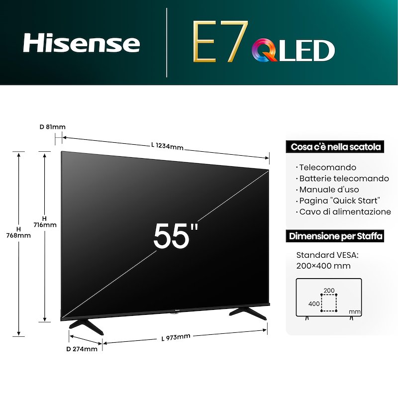 Hisense Tv QLED 55E79NQ 55" Nero
