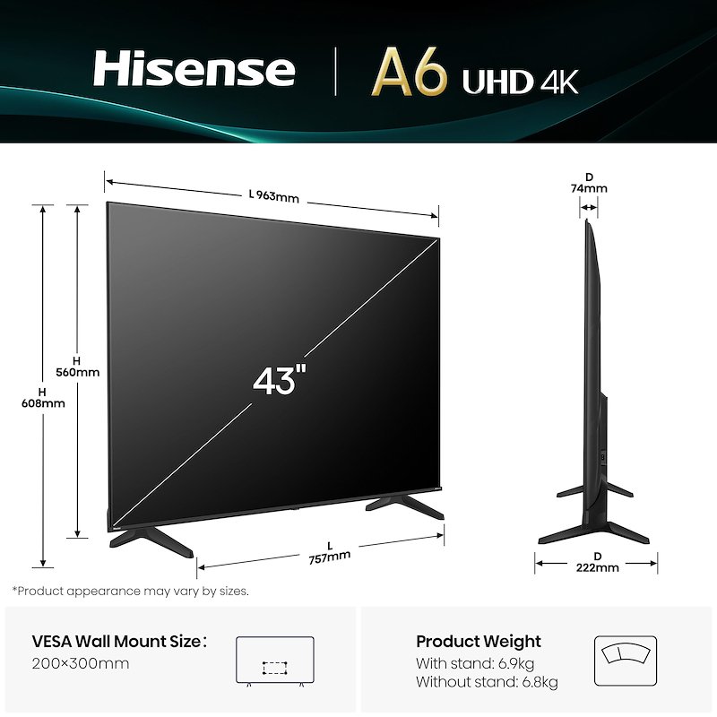 Hisense TV LED 43" 43a69q nero