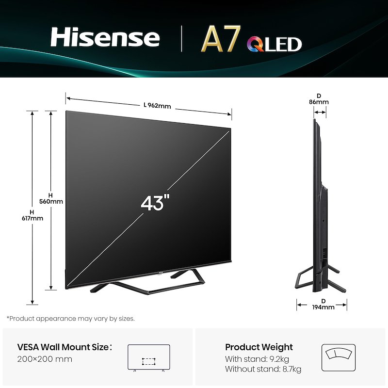 Hisense TV QLED 43" 43a79q nero