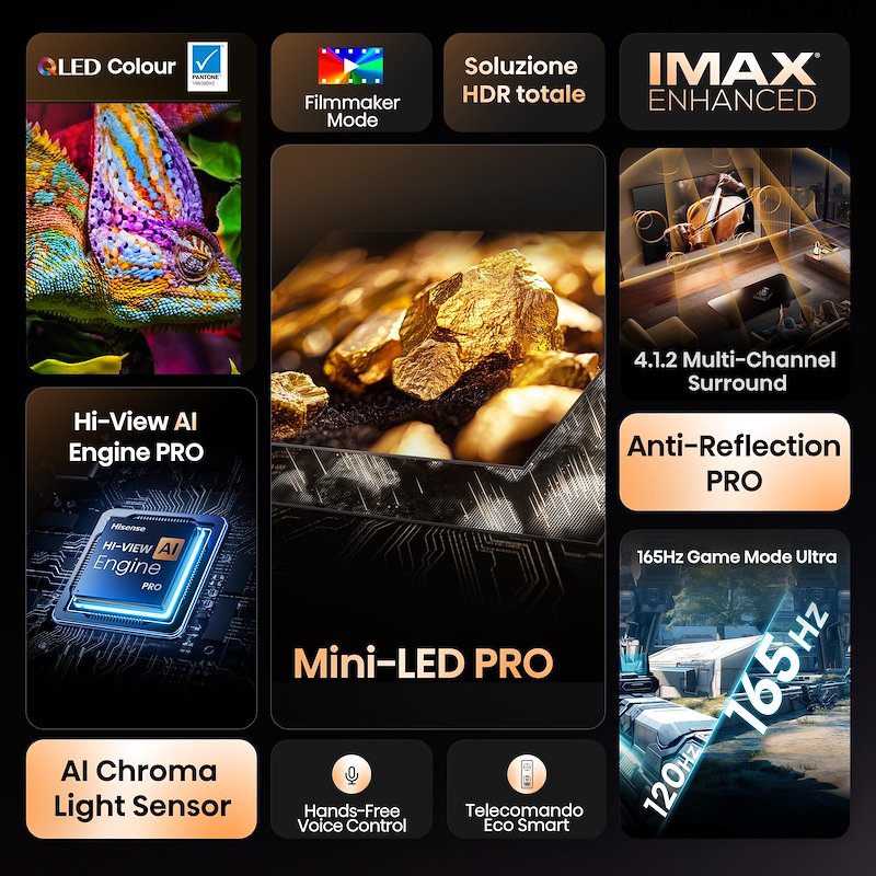 Hisense TV MINI LED 85" 85u8q Metallo - Grigio Carbone