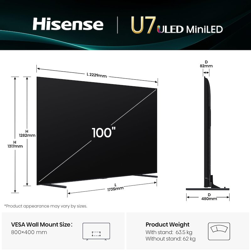 Hisense Tv mini led 100" 100u7q nero