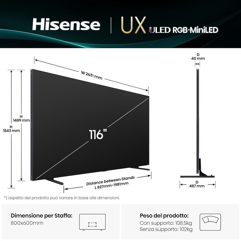 Hisense Tv mini led 116" 116uxq Metallo