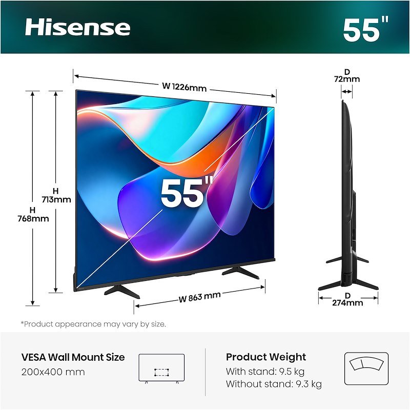 Hisense Smart TV LED 55" 4K 55A69S nero