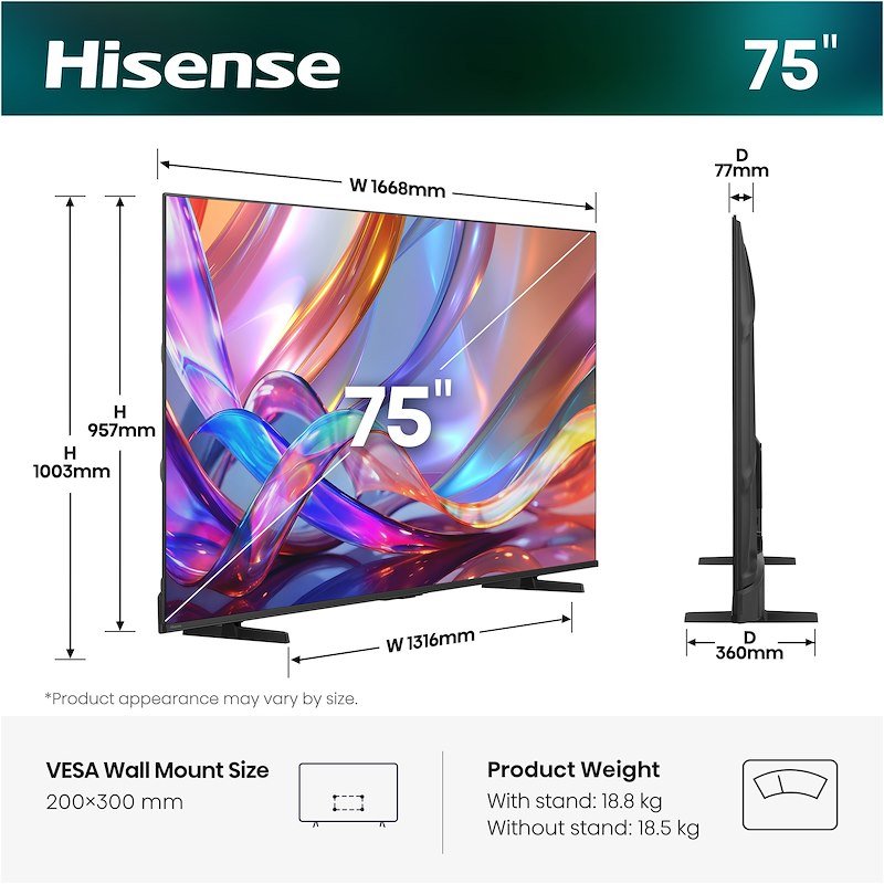 Hisense Smart TV QLED 75" 4K 75E79S nero