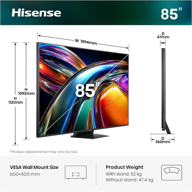 Hisense TV MINI LED 85" 85ur9s