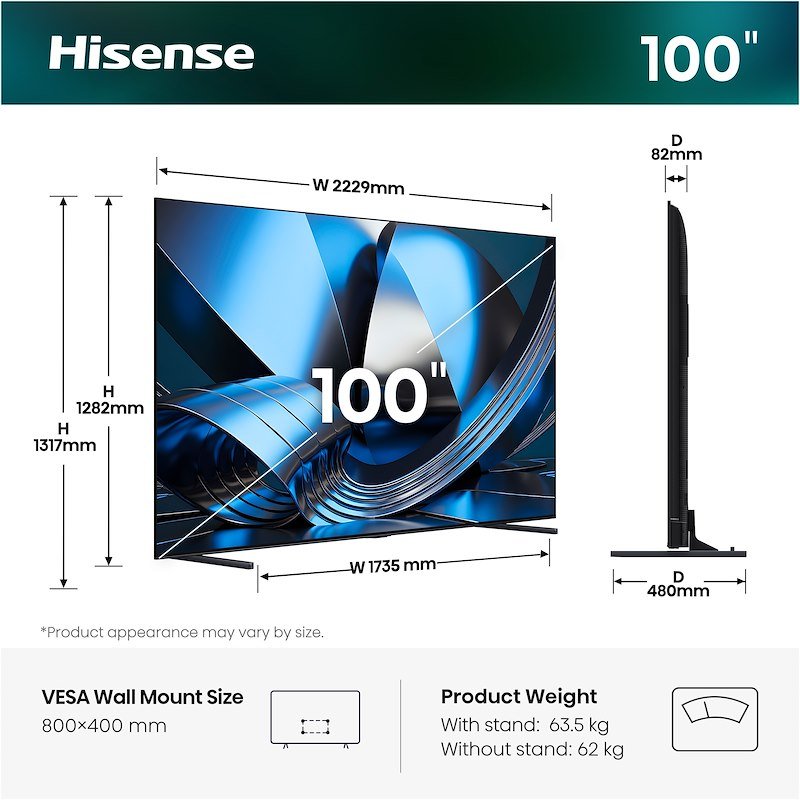 Hisense TV 100" MiniLED 100u7se Nero