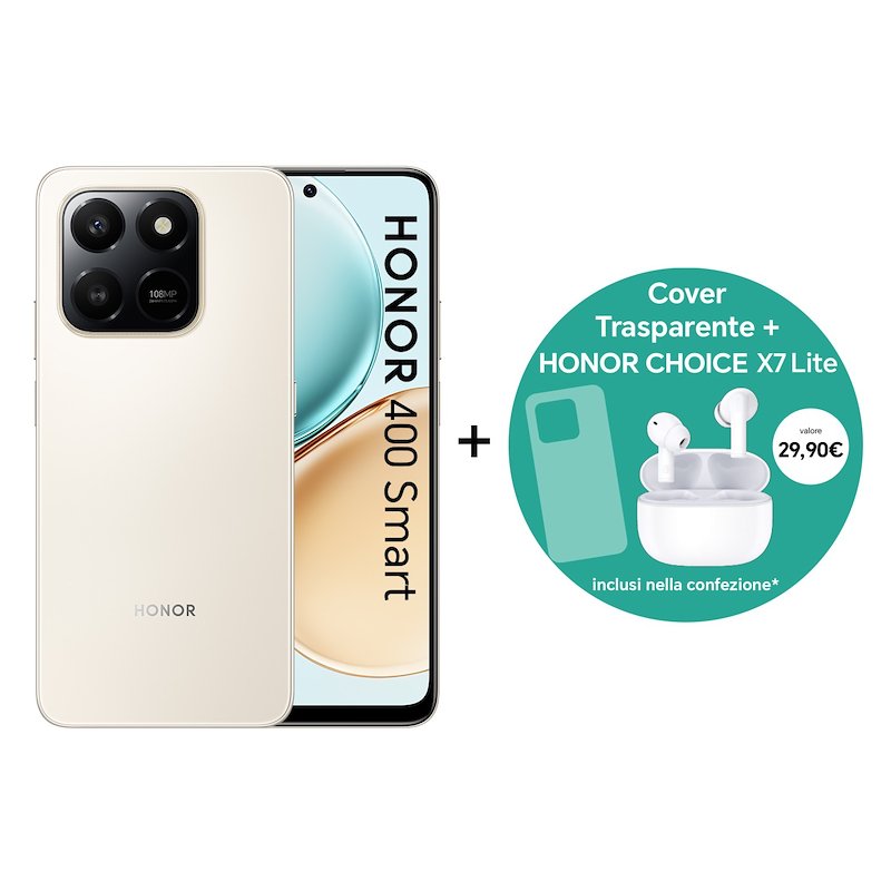 Honor Smartphone 400 Smart 8/ 256GB Gold + auricolari Honor choice X7 lite + Case cover trasparente