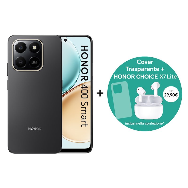 Honor Smartphone 400 Smart 8/ 256GB Black + auricolari Honor choice X7 lite + Case cover trasparente