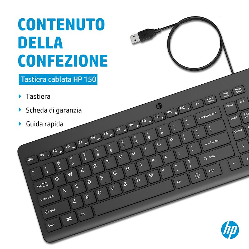 Hp Tastiera 150 Cablata 664R5AA  Nero
