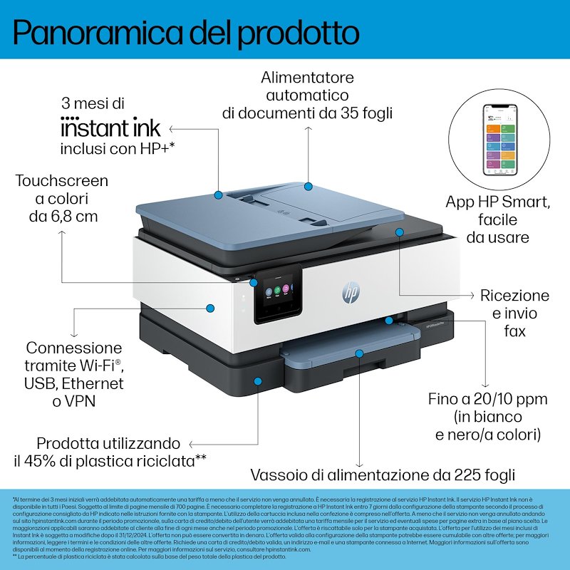 Hp Stampante all-in-one inkjet a colori Officejet Pro 8125e