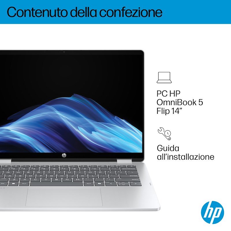 Hp Notebook Convertibile 14" 8/512 GB Omnibook 5 Flip 2-in-1 X360 14-fp0000nlx Glacier Silver