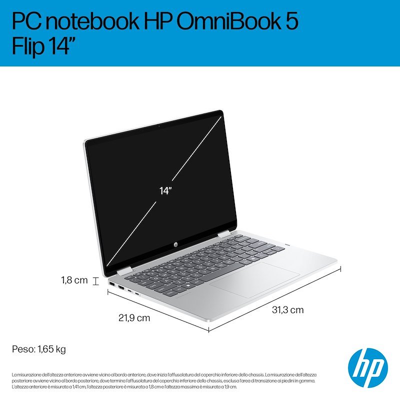 Hp Notebook Convertibile 14" 8/512 GB Omnibook 5 Flip 2-in-1 X360 14-fp0000nlx Glacier Silver