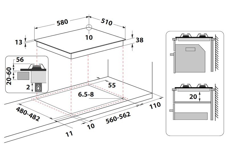 Indesit Piano cottura a gas Thp 642 Ix/i 1