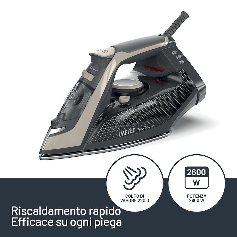 Imetec Ferro da Stiro a Vapore Zerocalc Power 9049 Nero e Sabbia