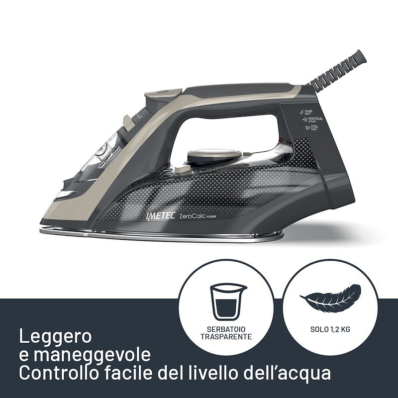 Imetec Ferro da Stiro a Vapore Zerocalc Power 9049 Nero e Sabbia