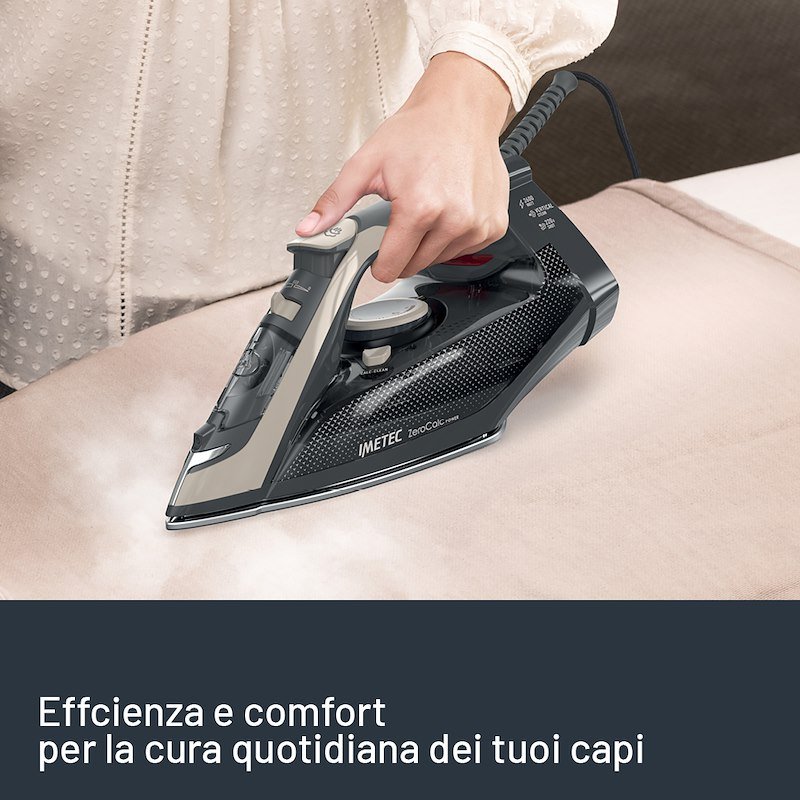 Imetec Ferro da Stiro a Vapore Zerocalc Power 9049 Nero e Sabbia