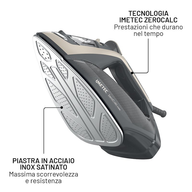 Imetec Ferro da Stiro a Vapore Zerocalc Power 9049 Nero e Sabbia