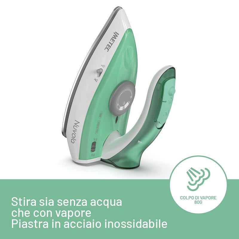 Imetec Ferro da Stiro da Viaggio a Vapore Nuvola 9048 Verde Acqua