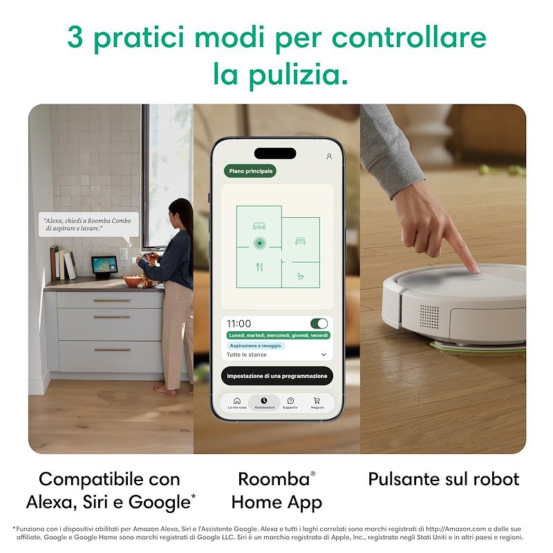 Irobot Robot Aspirapolvere e Lavapavimenti 2in1 Roomba 115 Combo White