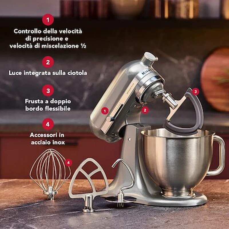 KitchenAid Impastatrice Planetaria 4,7L Artisan Plus 5ksm50pkvems Argento Medaglia