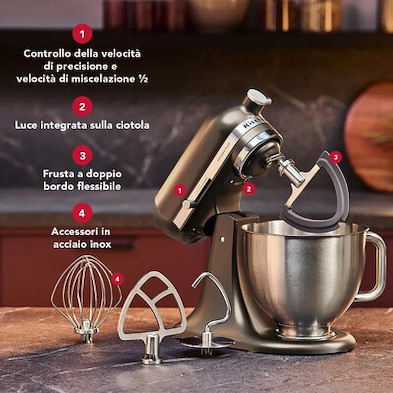 KitchenAid Impastatrice Planetaria 4,7L Artisan Plus 5ksm50pkveio Iron Ore