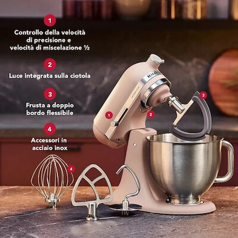 KitchenAid Impastatrice Planetaria 4,7L Artisan Plus  5ksm50pkveft Feather Pink