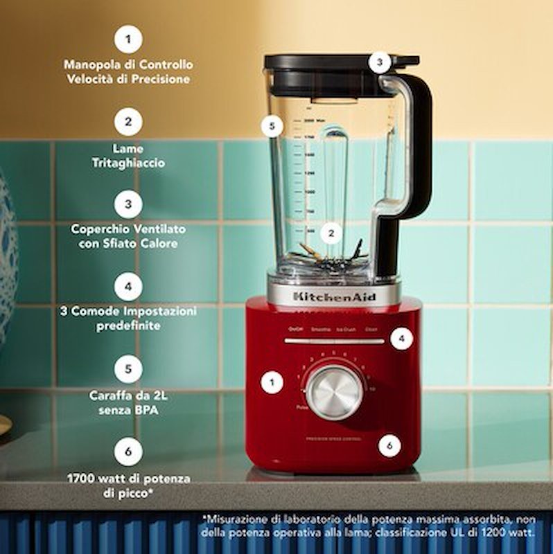 KitchenAid Frullatore Pure Power Blender 2L 5ksb2073eer Rosso Imperiale