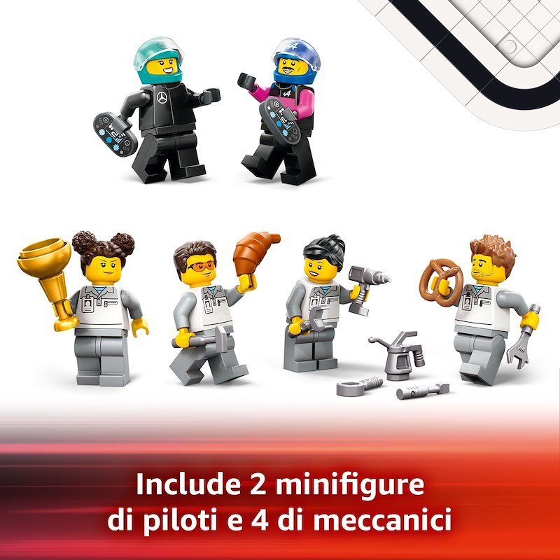 Lego City Garage con monoposto Mercedes-AMG e Alpine F1 60444