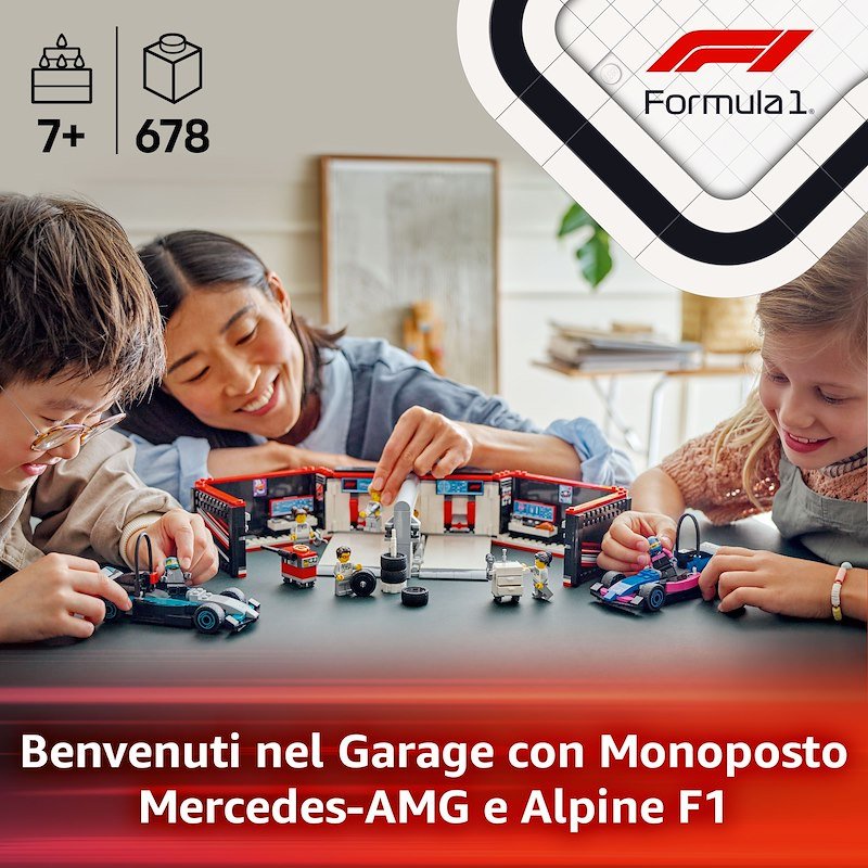 Lego City Garage con monoposto Mercedes-AMG e Alpine F1 60444