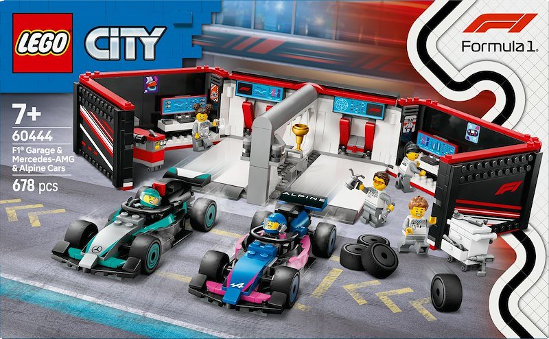 Lego City Garage con monoposto Mercedes-AMG e Alpine F1 60444