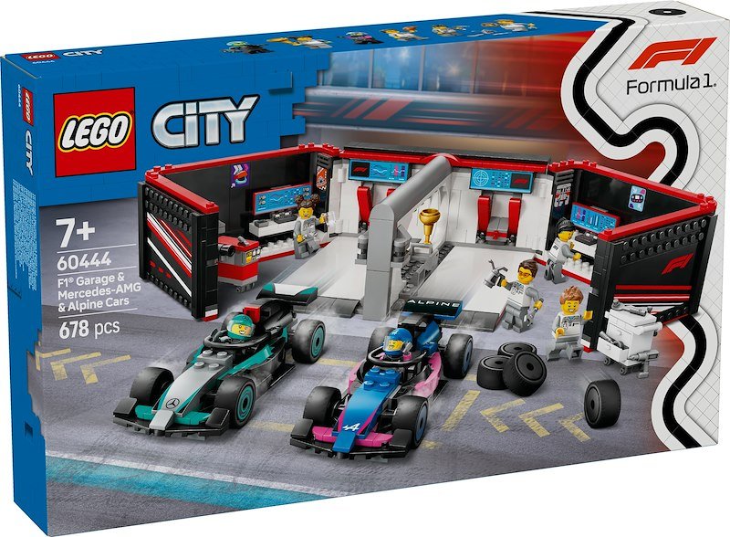 Lego City Garage con monoposto Mercedes-AMG e Alpine F1 60444