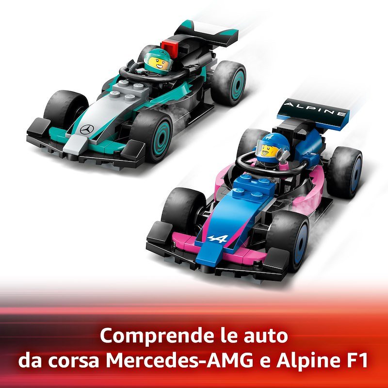 Lego City Garage con monoposto Mercedes-AMG e Alpine F1 60444