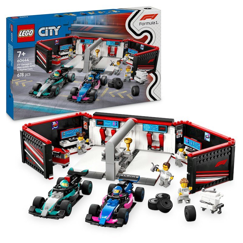 Lego City Garage con monoposto Mercedes-AMG e Alpine F1 60444