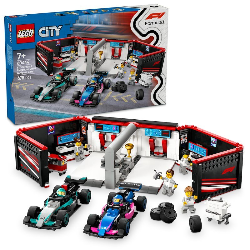 Lego City Garage con monoposto Mercedes-AMG e Alpine F1 60444
