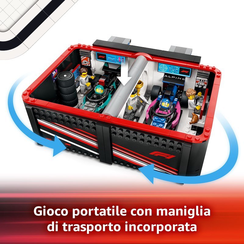 Lego City Garage con monoposto Mercedes-AMG e Alpine F1 60444
