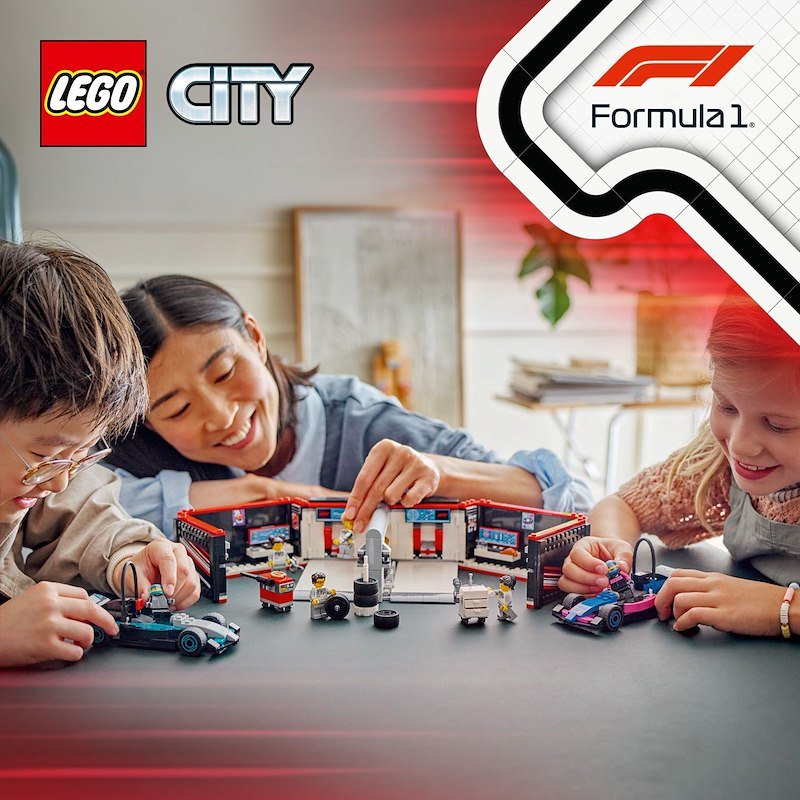Lego City Garage con monoposto Mercedes-AMG e Alpine F1 60444