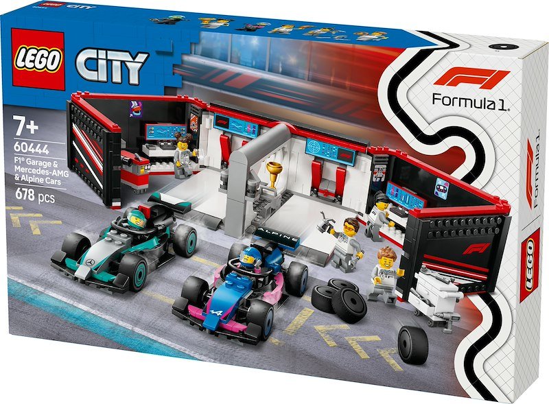 Lego City Garage con monoposto Mercedes-AMG e Alpine F1 60444