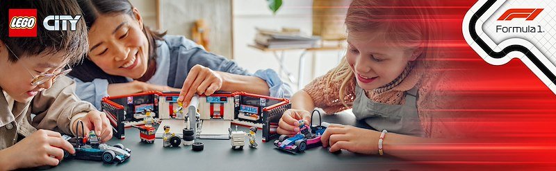 Lego City Garage con monoposto Mercedes-AMG e Alpine F1 60444