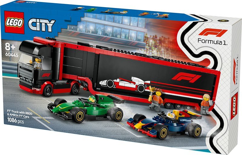 Lego City Autotrasportatore F1 con monoposto RB20 e AMR24 F1 60445