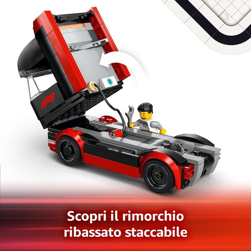 Lego City Autotrasportatore F1 con monoposto RB20 e AMR24 F1 60445