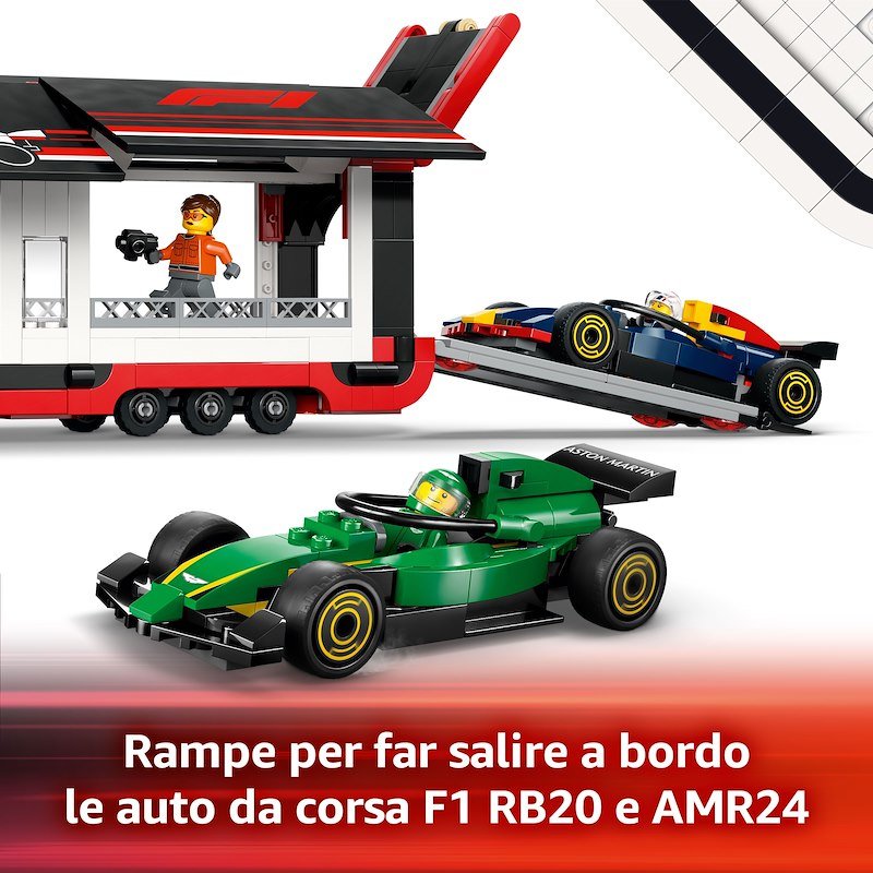 Lego City Autotrasportatore F1 con monoposto RB20 e AMR24 F1 60445