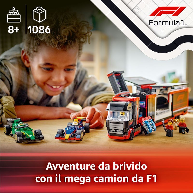 Lego City Autotrasportatore F1 con monoposto RB20 e AMR24 F1 60445