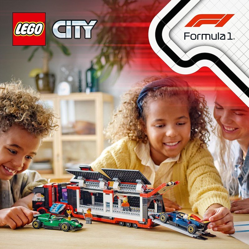 Lego City Autotrasportatore F1 con monoposto RB20 e AMR24 F1 60445